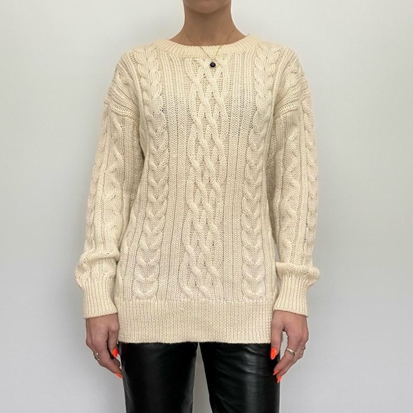 Vintage Chunky Wool Grandpa Sweater Cream - Picture 4 of 6